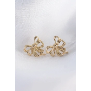 Pirinç Gold Renk Fiyonk Küpe 5886