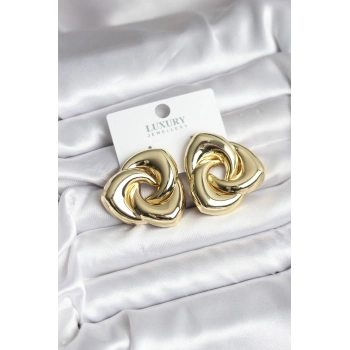 Pirinç Gold Renk Geometrik Vintage Kadın Küpe 5886