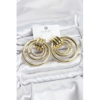 Pirinç Gold Renk Halka Model Vintage Kadın Küpe 5886