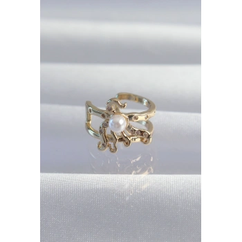 Pirinç Gold Renk İncili Ahtapot Earcuff Küpe 5886