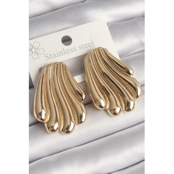Pirinç Gold Renk İşlemeli İstirdye Model Kadın Küpe 5886