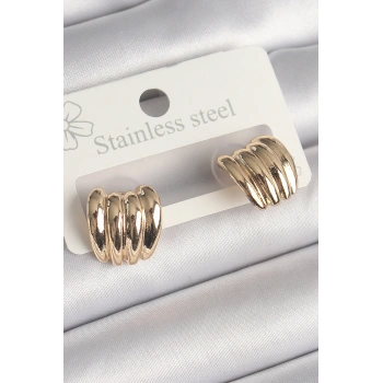 Pirinç Gold Renk İşlemeli Yarım Halka Model Kadın Küpe 5886