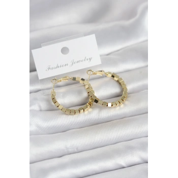 Pirinç Gold Renk Kare Halka Model Kadın Küpe 5886