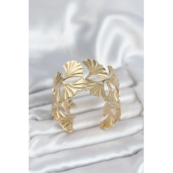 Pirinç Gold Renk Levha Yelpaze Model Kadın Bileklik 5886
