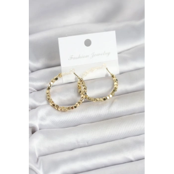 Pirinç Gold Renk Minimal Kare Halka Kadın Küpe 5886