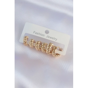 Pirinç Gold Renk Minimal Tırtıklı Küpe Seti 5886