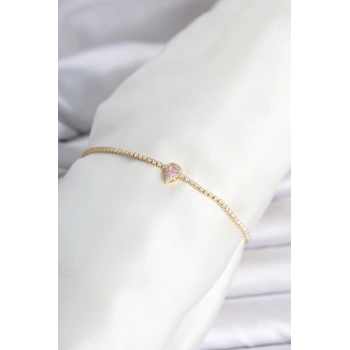 Pirinç Gold Renk Pembe Damla Model Su Yolu Kadın Bileklik 5886