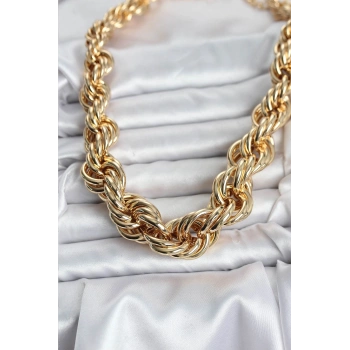 Pirinç Gold Renk Sarmal Halat Model Kadın Kolye 5886