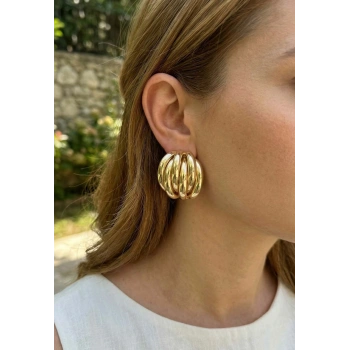 Pirinç Gold Renk Vintage Kadın Küpe 5886