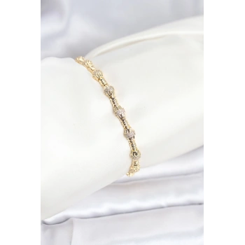 Pirinç Gold Renk VIP Seri Punta Model Zirkon Taşlı Kadın Bileklik 5886