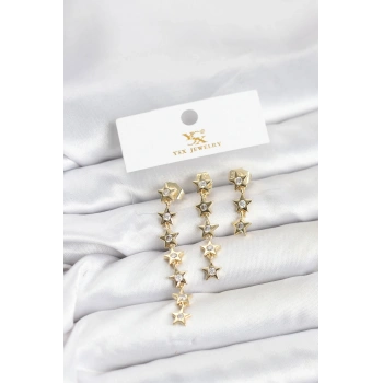 Pirinç Gold Renk Yıldız Model YSX Trio Küpe Seti 5886