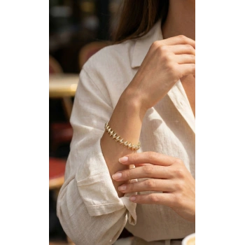 Pirinç Gold Renk Zirkon Taşlı Baklava Model Kadın Bileklik 5886