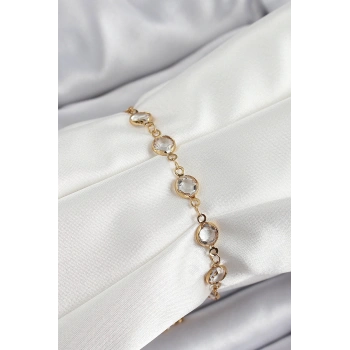 Pirinç Gold Renk Zirkon Taşlı Kadın Bileklik 5886