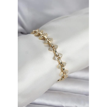 Pirinç Gold Renk Zirkon Taşlı Kadın Bileklik 5886