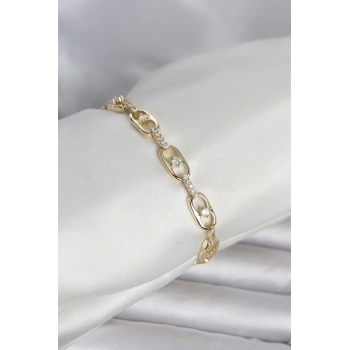Pirinç Gold Renk Zirkon Taşlı Kadın Bileklik 5886