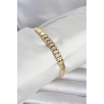 Pirinç Gold Renk Zirkon Taşlı Kadın Bileklik 5886