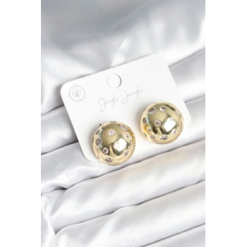 Pirinç Gold Renk Zirkon Taşlı Kadın Küpe 5886