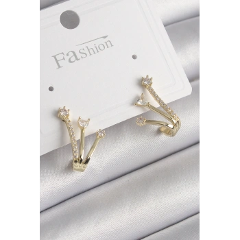 Pirinç Gold Renk Zirkon Taşlı Kadın Küpe 5886