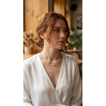 Pirinç Gümüş Renk Choker Model Zirkon Taşlı Kadın Kolye 5886