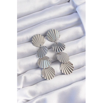 Pirinç Gümüş Renk Deniz Kabuğu Model Sallantılı Küpe 5886