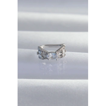 Pirinç Gümüş Renk Zirkon Taş Kaplama Earcuff Küpe 5886