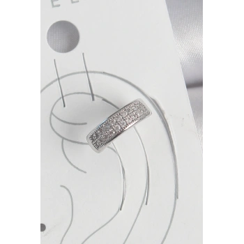Pirinç Gümüş Renk Zirkon Taşlı Kıkırdak Model Kadın Küpe 5886