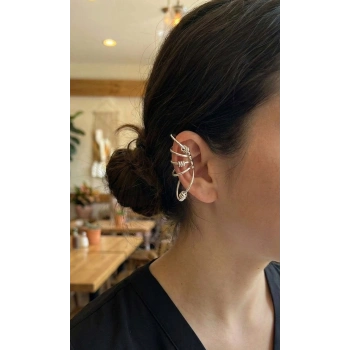 Pirinç Halkalı Model Gümüş Renk Kıkırdak Küpe 5886