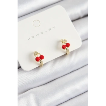 Pirinç Kiraz Model Gold Renk Çocuk Küpe 5886