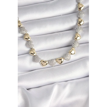 Pirinç Mix Renk Zirkon Taşlı Kalp Model VIP Exclusive Seri Kadın Kolye 5886
