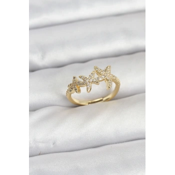 Pirinç Yıldız Model Gold Renk Kadın Yüzük 5886