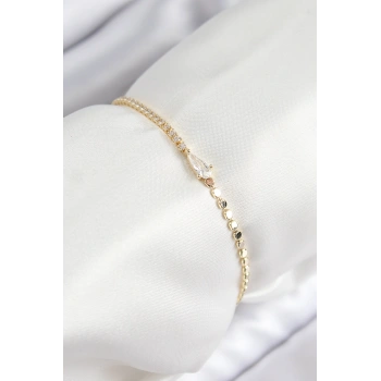 Pirinç Zirkon Taşlı Damla Model Ezme Zincir Gold Renk Kadın Bileklik 5886