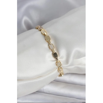 Pirinç Zirkon Taşlı Gold Renk Kadın Bileklik 5886