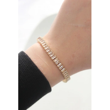 Pirinç Zirkon Taşlı Gold Renk Su Yolu Bileklik 5886