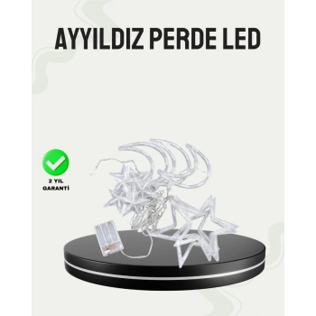 Prizli Yıldız Ay Perde LED Işık Ev ve Organizasyon Dekoru