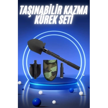 Pusulalı Katlanabilir Kazma Kürek Kamp Seti Kamp Küreği Portatif Çantalı
