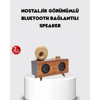 Retro Gramofon Tasarımlı Bluetooth Hoparlör – 3D Stereo Ses 1800 mAh Batarya
