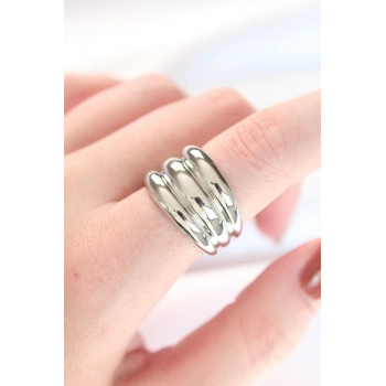 Silver Renk Ayarlanabilir Çizgili Bombe Yüzük 5886