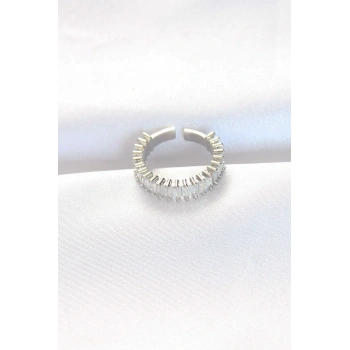 Sıralı Baget Taşlı Silver Renk Ayarlanabilir Yüzük 5886