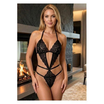 Siyah Dantel Bodysuit