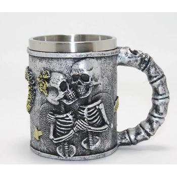 Sonsuz Aşk İskelet Tasarımlı 3D Kabartmalı Çelik Kupa Bardak