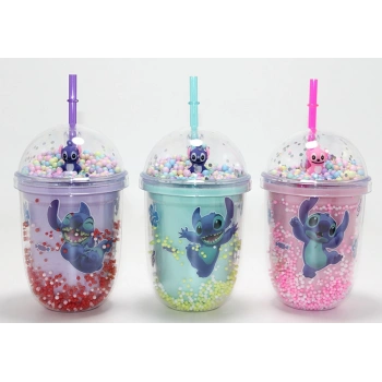 Stitch Figürlü Pipetli Kapaklı Kupa Bardak
