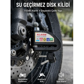Suya Dayanıklı 110dB Alarmlı Çelik Disk Kilidi Yeni Nesil