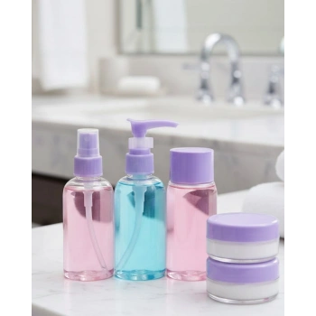Taşınabilir 5’li Seyahat Banyo Seti Şeffaf Kozmetik Kapları