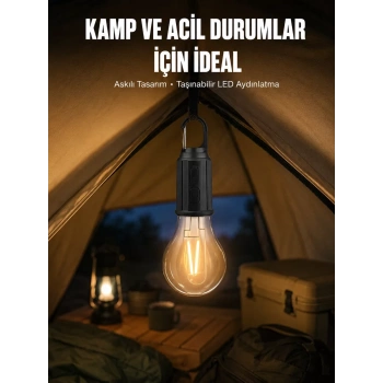 Taşınabilir Askılı Ampul Kamp Lambası Askılı Type-C Şarjlı Bahçe Lambası