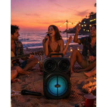 Taşınabilir Bluetooth Speaker Mikrofonlu Karaoke Hoparlör RGB Işıklı 6.5 İnç Güçlü Ses