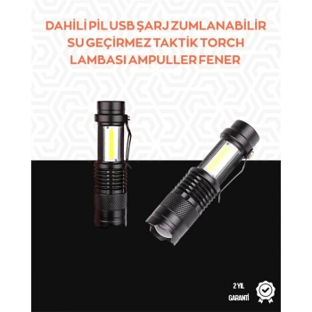 Taşınabilir Şarjlı LED Fener - 4 Modlu 2000LM Ayarlanabilir Odak