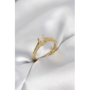 Tek Taş Gold Renk Zirkon Taşlı Model Kadın Yüzük 5886
