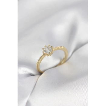 Tek Taş Model Gold Renk Zirkon Taşlı Kadın Yüzük 5886