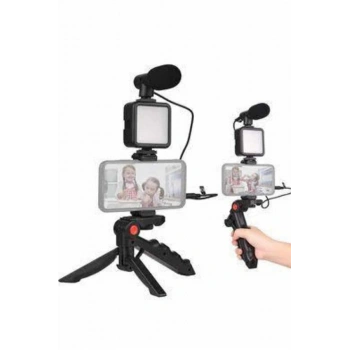 Telefon Tutucu Mini Mikrofonlu Tripod Vlog Çekim Video