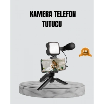 Telefon Video Çekim Kiti LED Aydınlatma Mikrofon Tripodlu Tam Set